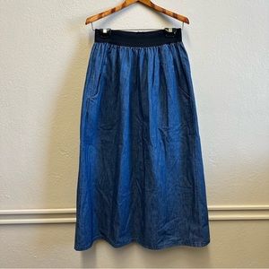 Calvin Klein Vintage 100% Denim Cotton Midi Skirt with Pockets Elastic Waist